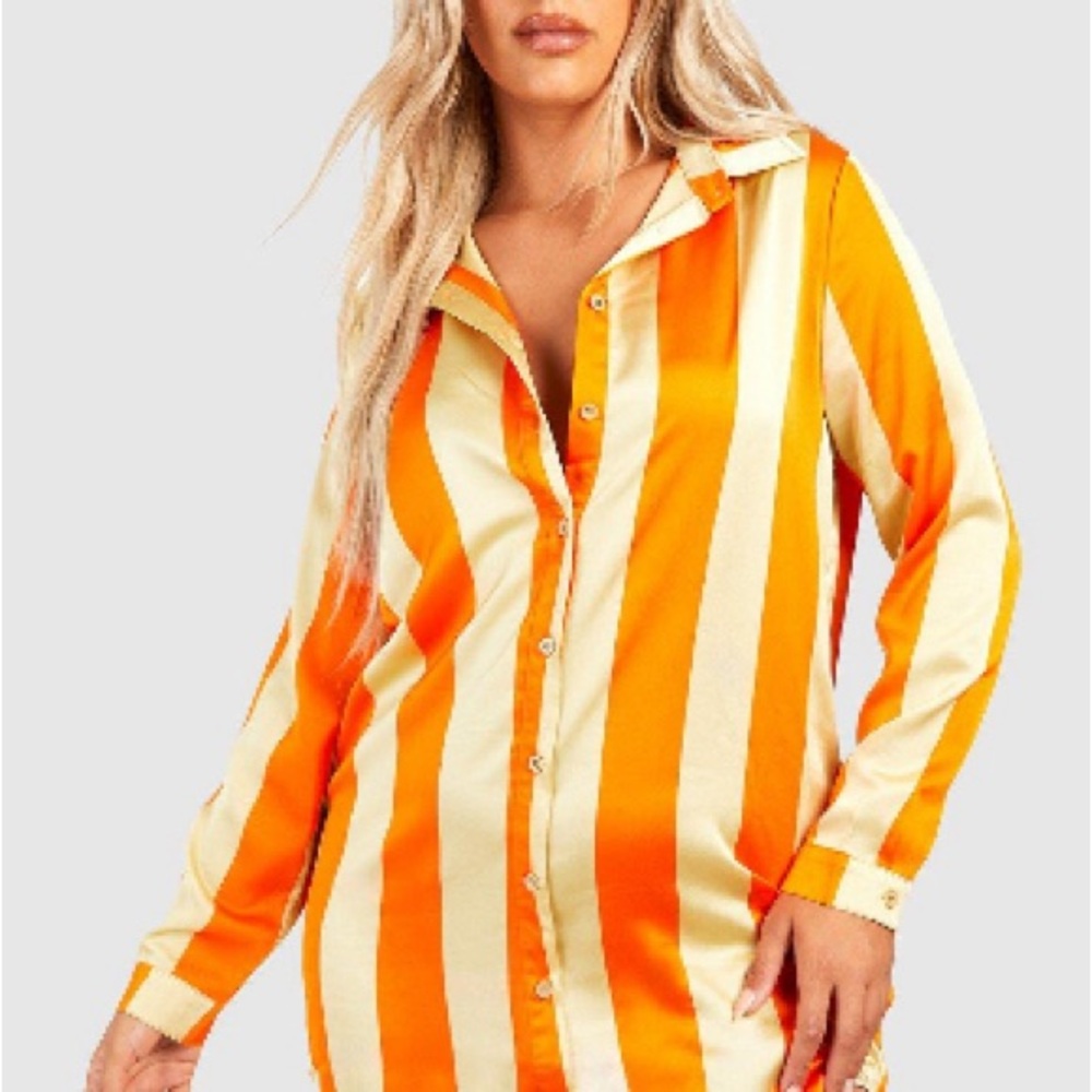 Orange PinStripped Shirt Dress (Plus Size 16)